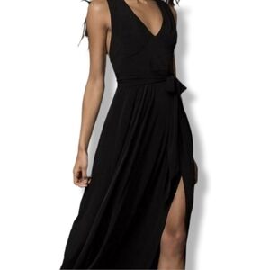 BCBGeneration Maxi Dress Black V Neck Open Back Side Slit Sleeveless Size XS NEW